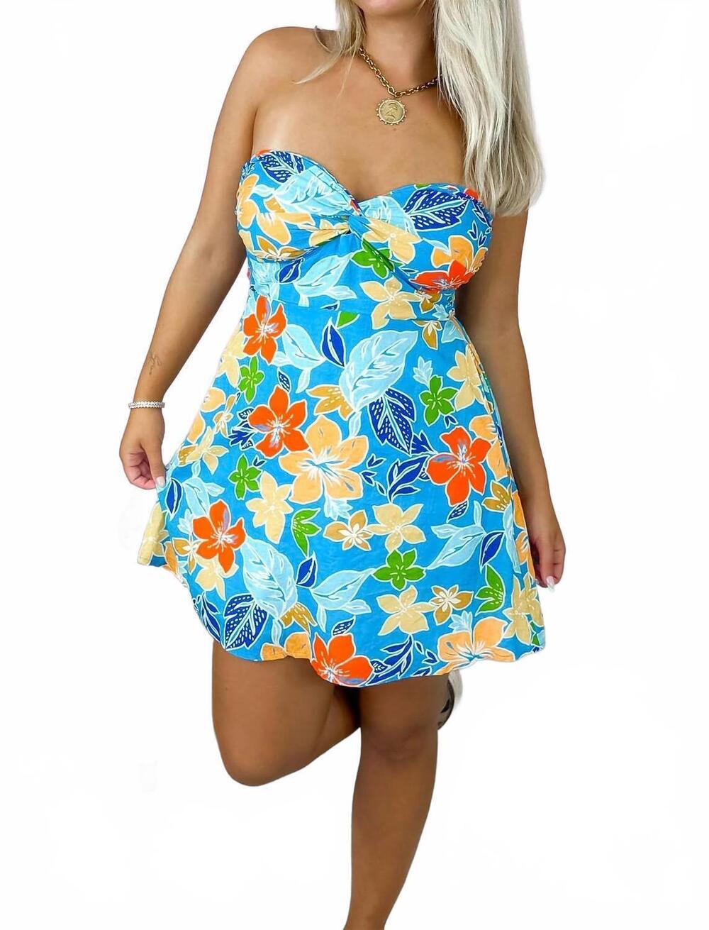 NEW ILLA ILLA women's maui mini dress in blue